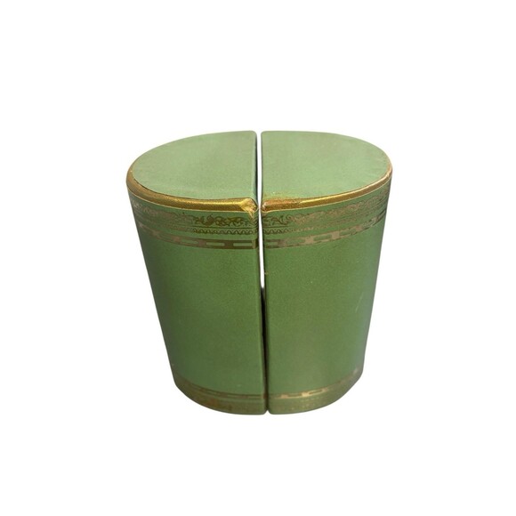 Midcentury Olive Green And Gold Half Circle Bookends. Vintage Home Decorations - Picture 6 of 10